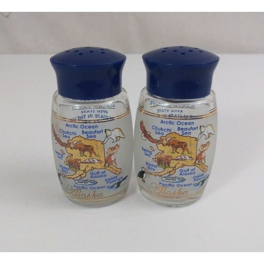 Vintage ACE Alaska State Map & Facts 3" Salt & Pepper Shakers